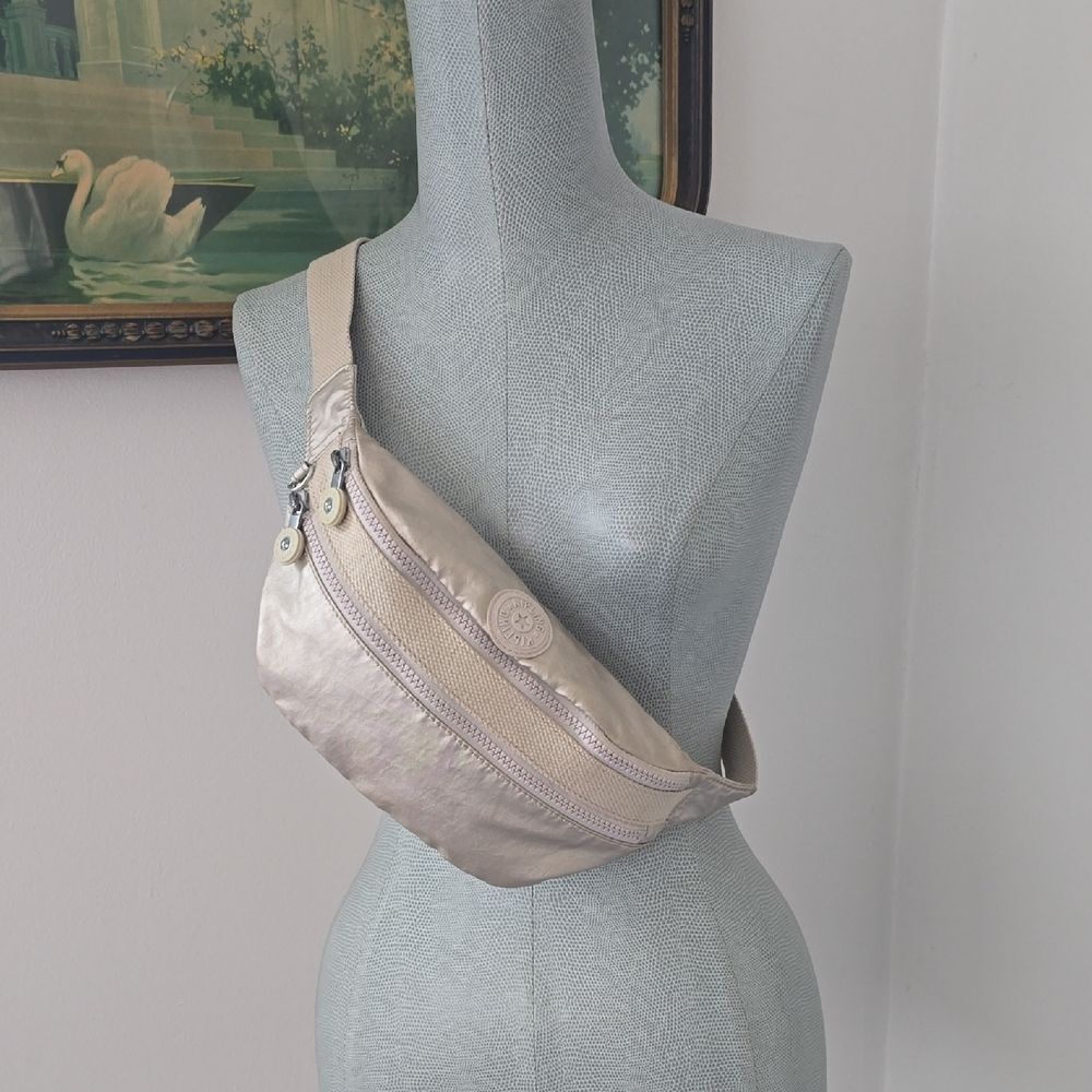 Kipling Metallic Beige Waist Bag — Light Taupe Crossbody